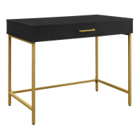 OSP Home Furnishings MDR36-BK Modern Life Desk in Black Finish With Gold Metal Legs